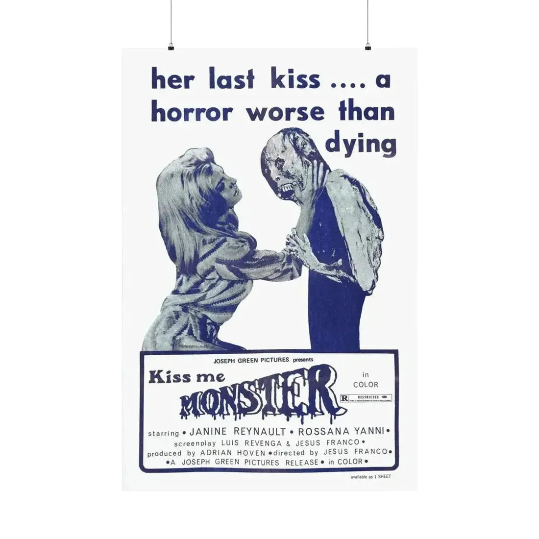 KISS ME MONSTER 1969 - Paper Movie Poster - The Sticker Space