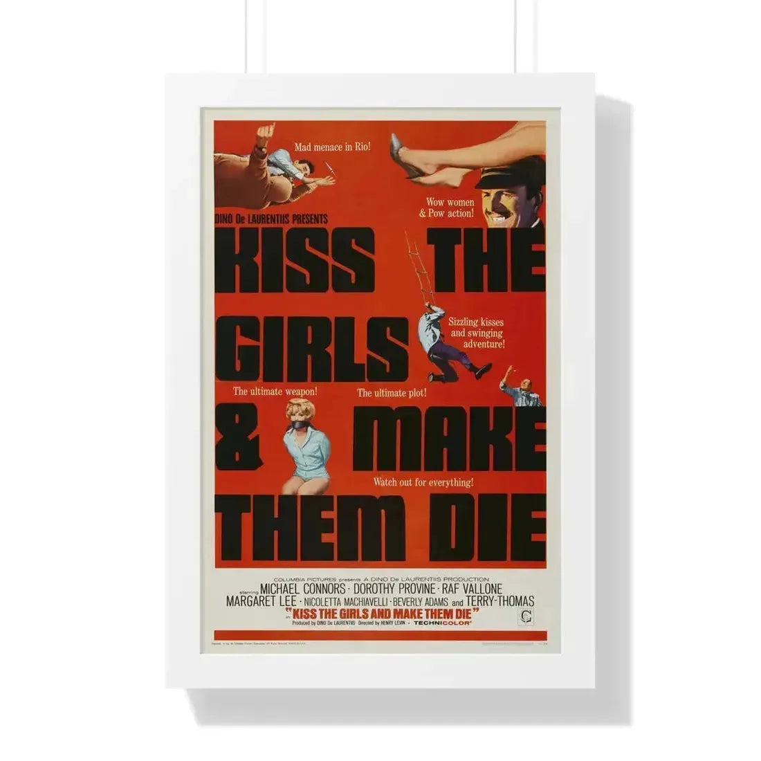 KISS THE GIRLS & MAKE THEM DIE 1966 - Framed Movie Poster 16″ x 24″ White - The Sticker Space