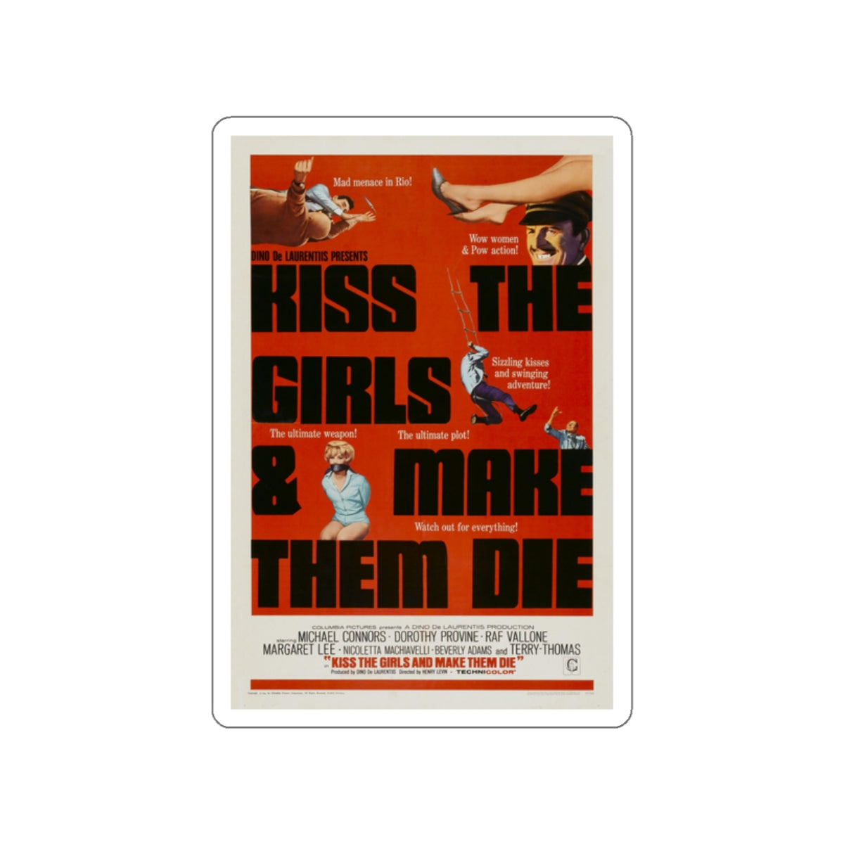 KISS THE GIRLS & MAKE THEM DIE 1966 Movie Poster STICKER Vinyl Die-Cut Decal-2 Inch-The Sticker Space