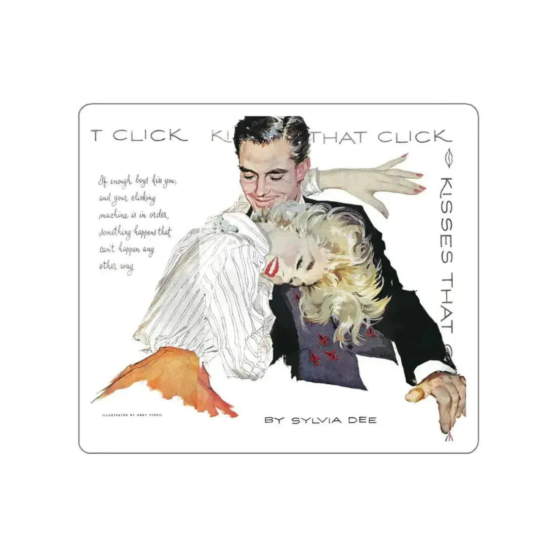 Kisses That Click, Good Housekeeping illustration (Magazine Illustration) STICKER Vinyl Die-Cut Decal White Die-Cut 4 Inch - The Sticker Space