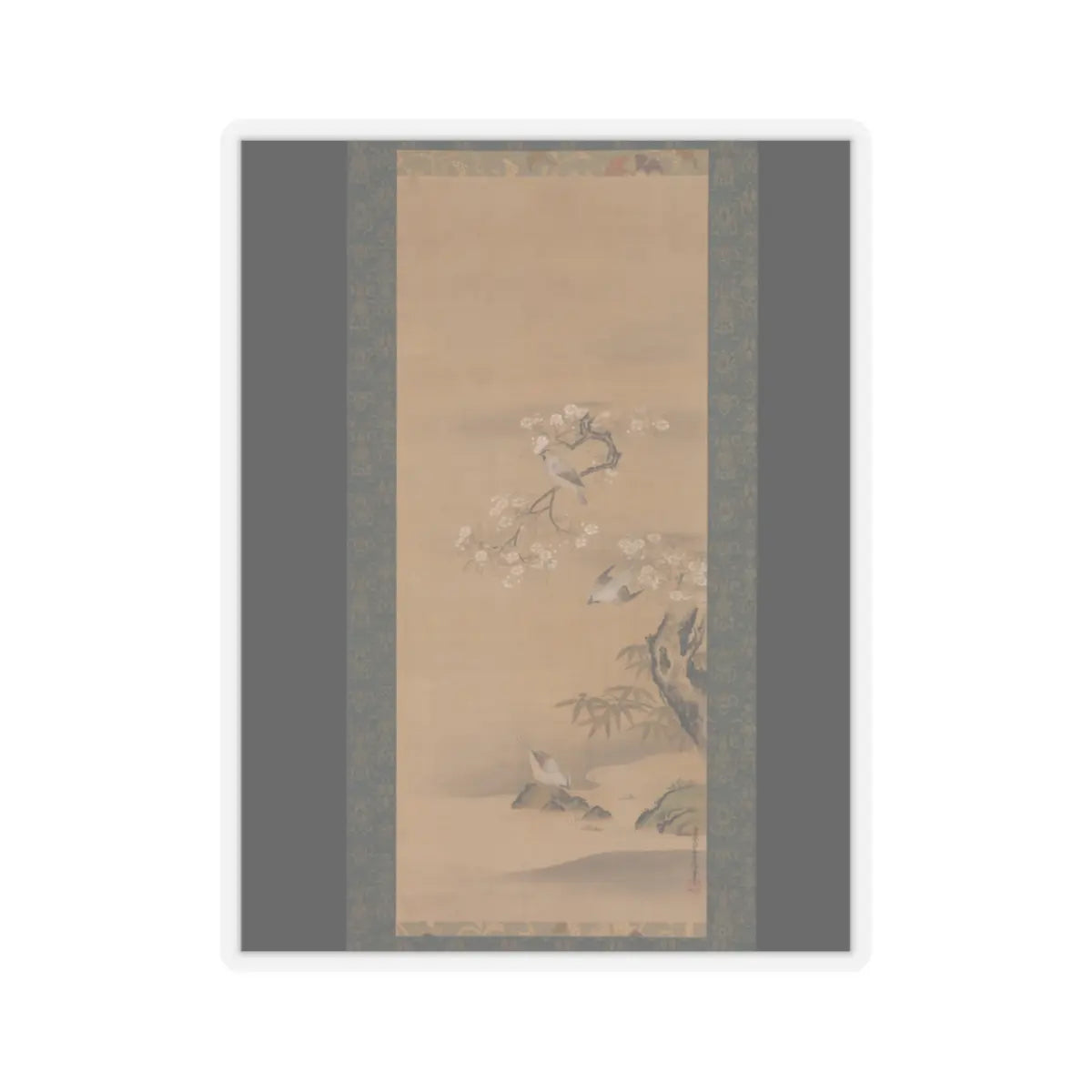 Kiyohara Yukinobu - Waxwings, Cherry Blossoms, and Bamboo - late 17th century v1 - STICKER Vinyl Kiss-Cut Decal
