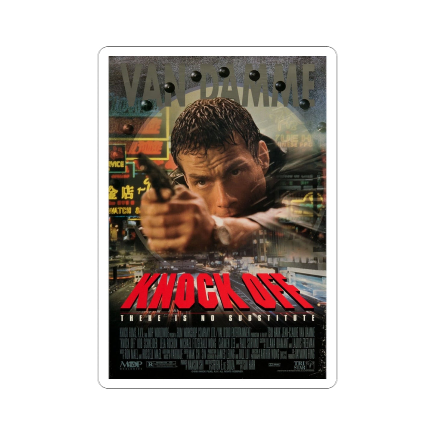 Knock Off 1998 Movie Poster STICKER Vinyl Die-Cut Decal-2 Inch-The Sticker Space