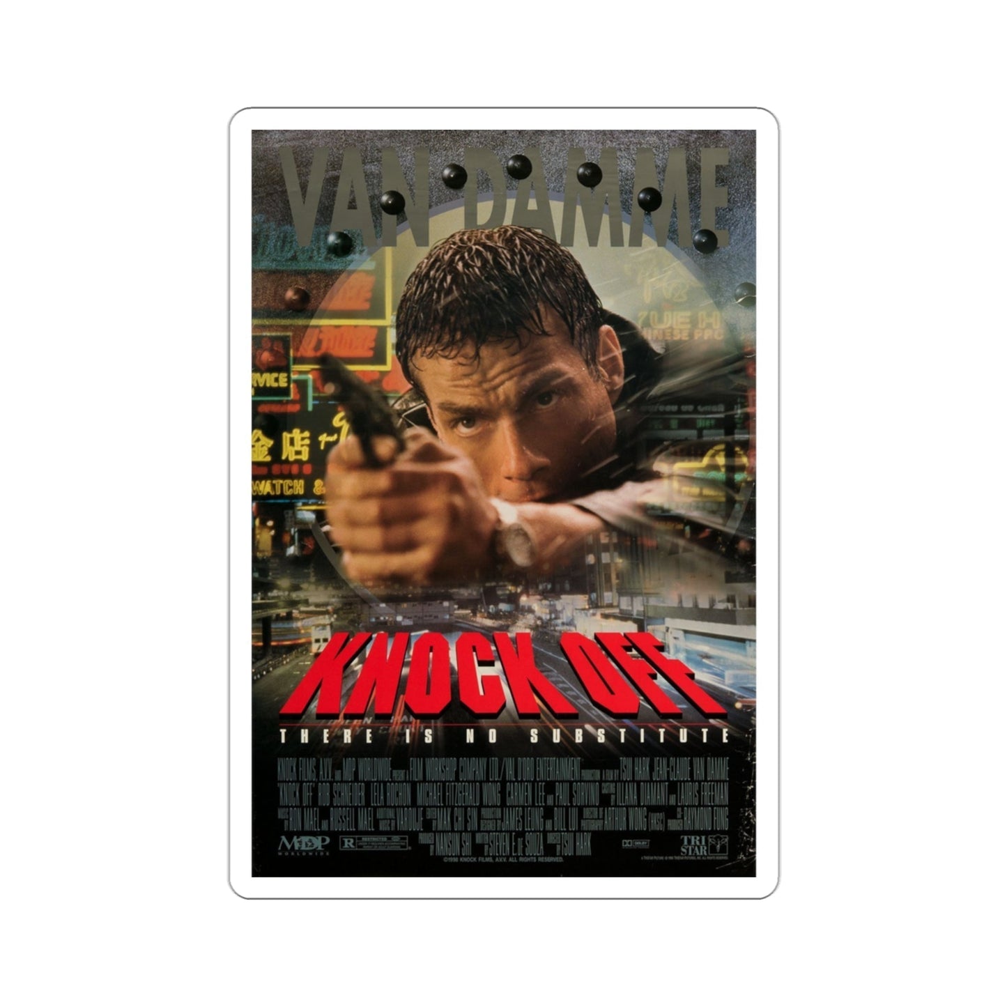 Knock Off 1998 Movie Poster STICKER Vinyl Die-Cut Decal-3 Inch-The Sticker Space