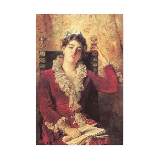 Konstantin Makovsky (1839-1915) Portrait of Julia Makovskaya, The Artist's Wife - Canvas Wall Art 24″ x 36″ 1.25" - The Sticker Space