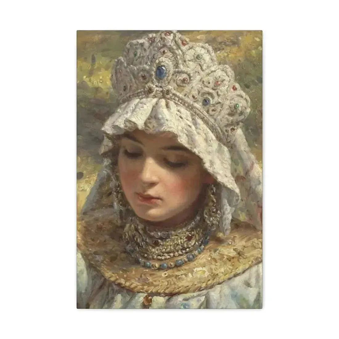 Konstantin Makovsky (1839-1915) Russian beauty Wearing a Kokoshnik 1880 - Canvas Wall Art 16″ x 24″ 1.25" - The Sticker Space