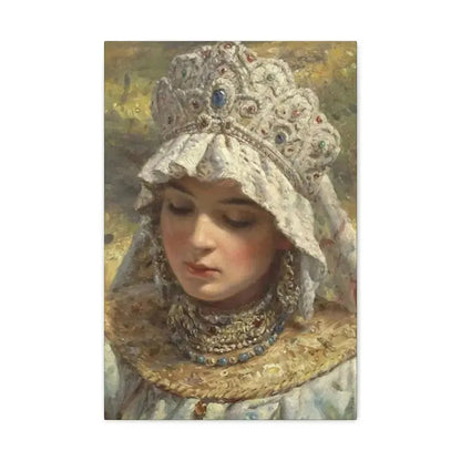 Konstantin Makovsky (1839-1915) Russian beauty Wearing a Kokoshnik 1880 - Canvas Wall Art 16″ x 24″ 1.25" - The Sticker Space