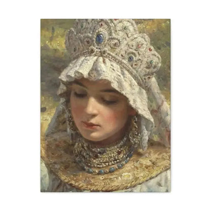 Konstantin Makovsky (1839-1915) Russian beauty Wearing a Kokoshnik 1880 - Canvas Wall Art 18″ x 24″ 1.25" - The Sticker Space