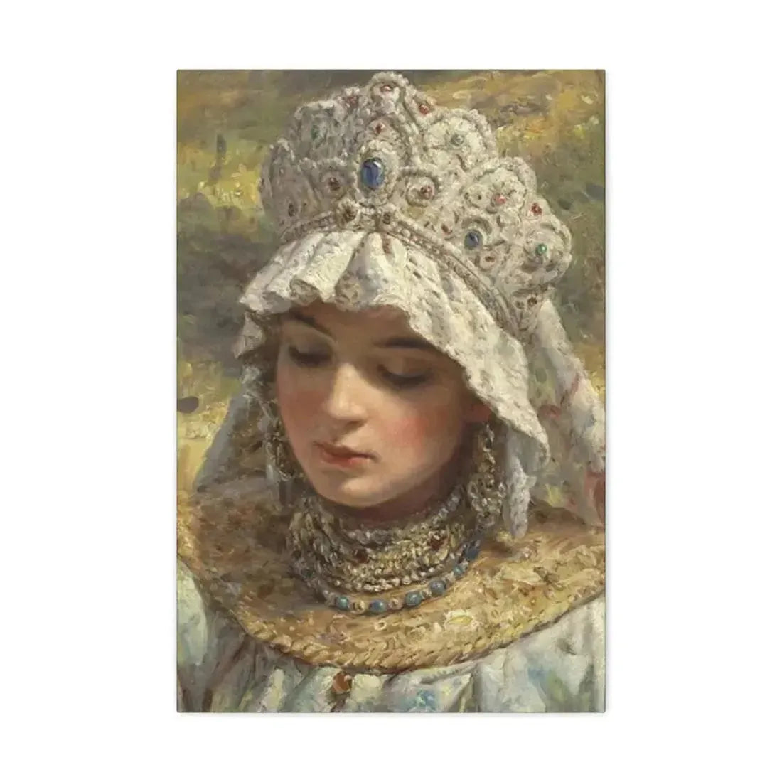 Konstantin Makovsky (1839-1915) Russian beauty Wearing a Kokoshnik 1880 - Canvas Wall Art 20″ x 30″ 1.25" - The Sticker Space