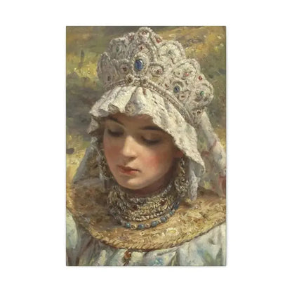 Konstantin Makovsky (1839-1915) Russian beauty Wearing a Kokoshnik 1880 - Canvas Wall Art 20″ x 30″ 1.25" - The Sticker Space