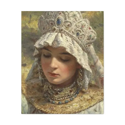 Konstantin Makovsky (1839-1915) Russian beauty Wearing a Kokoshnik 1880 - Canvas Wall Art 24″ x 30″ 1.25" - The Sticker Space