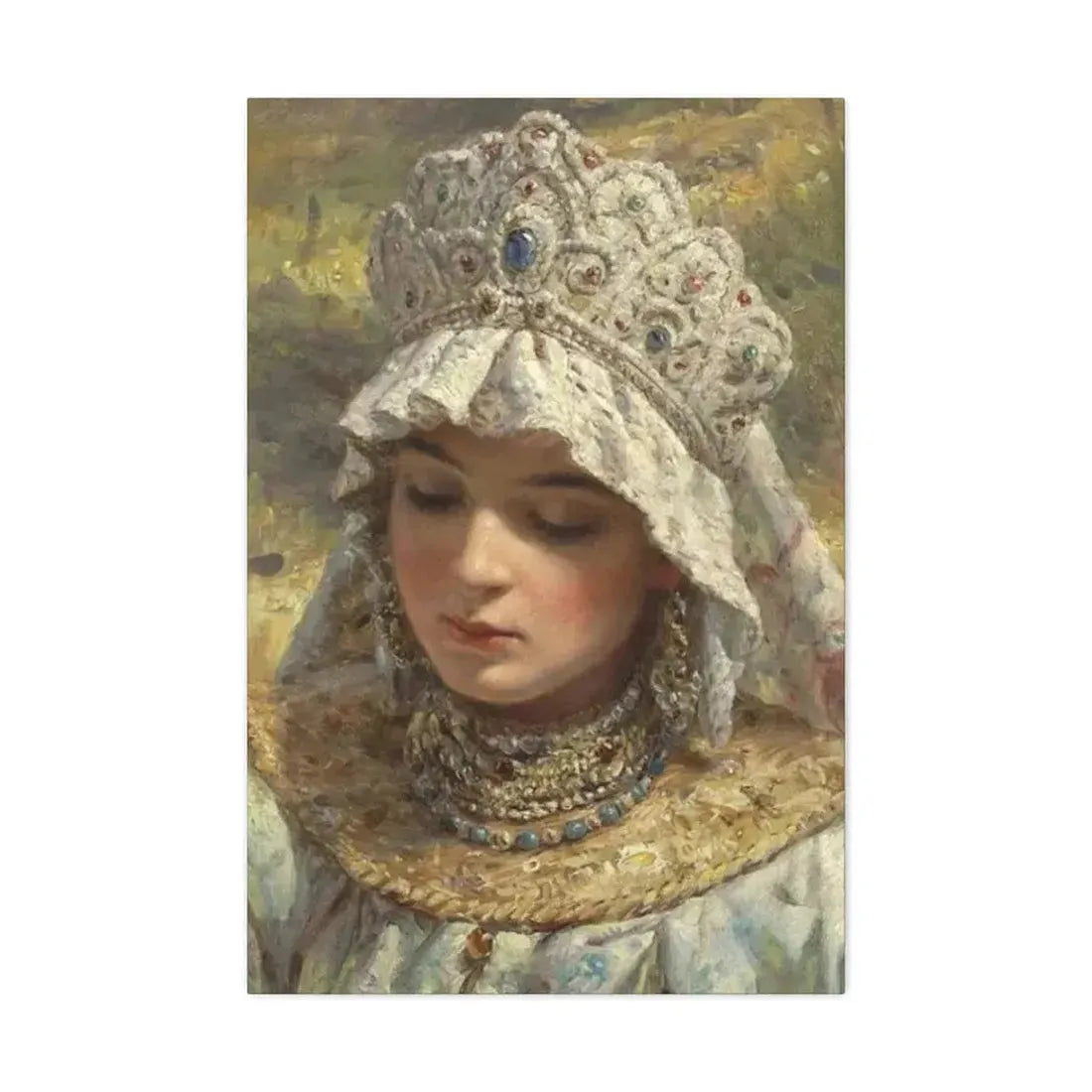 Konstantin Makovsky (1839-1915) Russian beauty Wearing a Kokoshnik 1880 - Canvas Wall Art 24″ x 36″ 1.25" - The Sticker Space