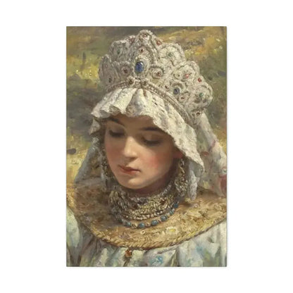 Konstantin Makovsky (1839-1915) Russian beauty Wearing a Kokoshnik 1880 - Canvas Wall Art 24″ x 36″ 1.25" - The Sticker Space