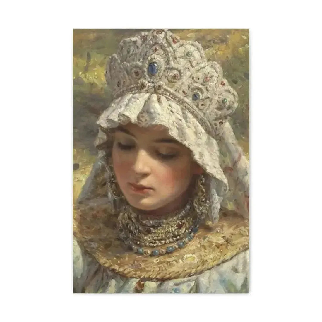 Konstantin Makovsky (1839-1915) Russian beauty Wearing a Kokoshnik 1880 - Canvas Wall Art - The Sticker Space