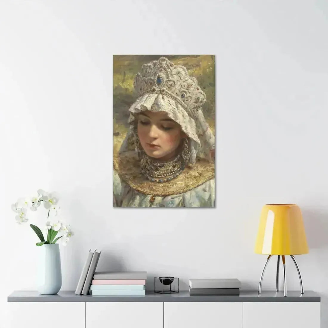 Konstantin Makovsky (1839-1915) Russian beauty Wearing a Kokoshnik 1880 - Canvas Wall Art - The Sticker Space