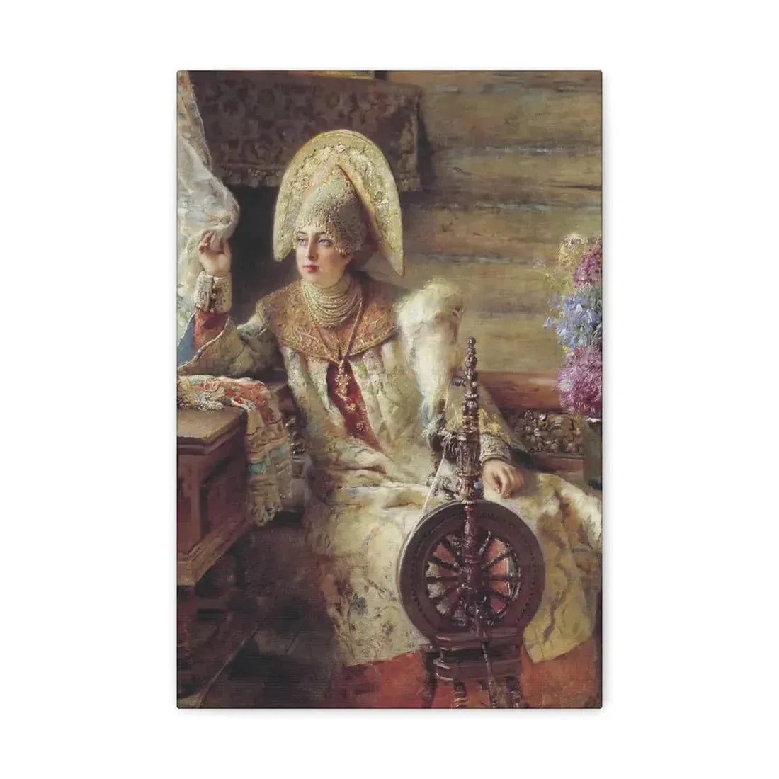 Konstantin Makovsky (1839-1915) Young Lady at the Window - Canvas Wall Art 12" x 18" 1.25" - The Sticker Space
