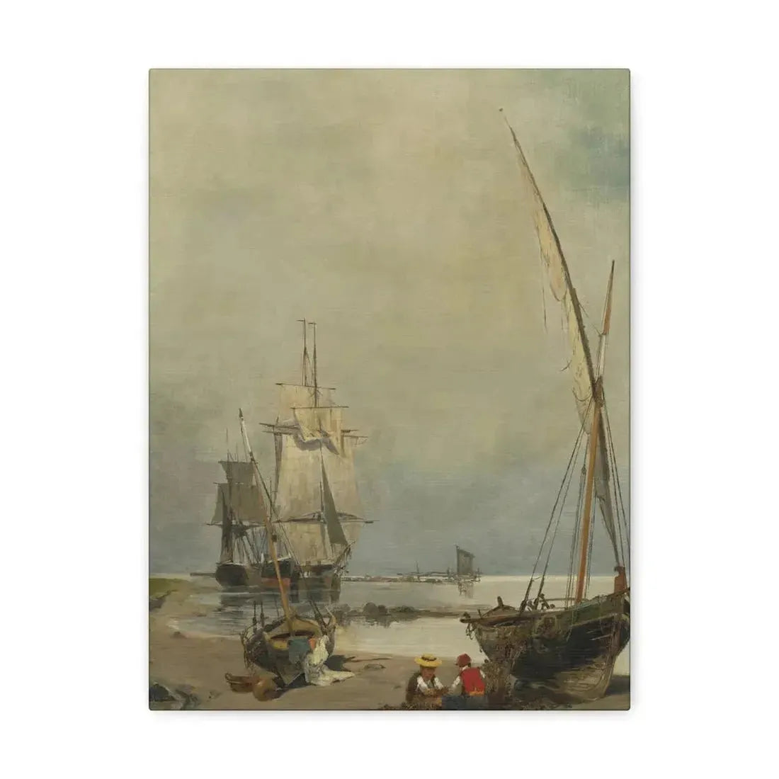 Konstantinos Volanakis (1837-1907) Mending the nets - Canvas Wall Art 12″ x 16″ 1.25" - The Sticker Space