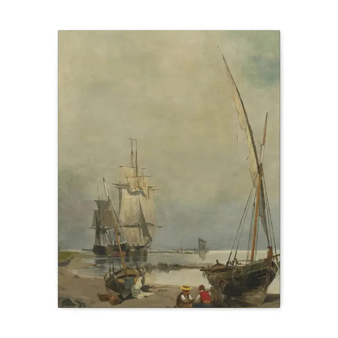 Konstantinos Volanakis (1837-1907) Mending the nets - Canvas Wall Art 16″ x 20″ 1.25" - The Sticker Space