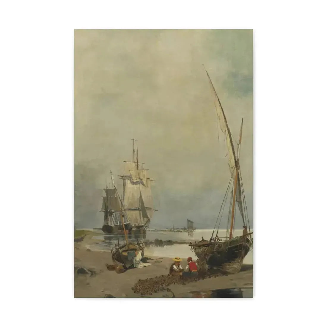 Konstantinos Volanakis (1837-1907) Mending the nets - Canvas Wall Art 16″ x 24″ 1.25" - The Sticker Space