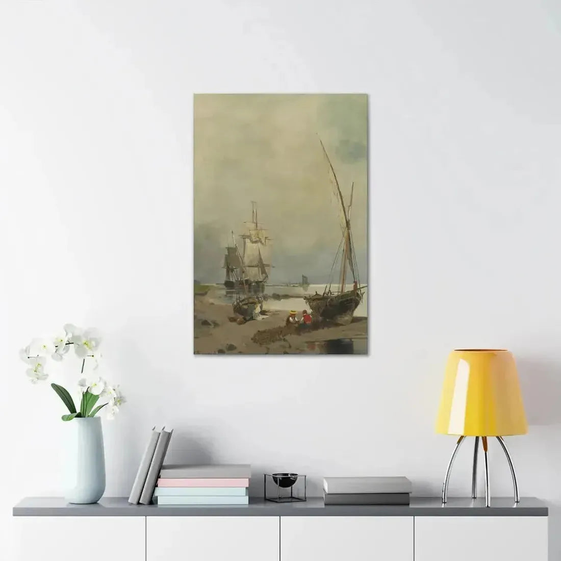 Konstantinos Volanakis (1837-1907) Mending the nets - Canvas Wall Art - The Sticker Space