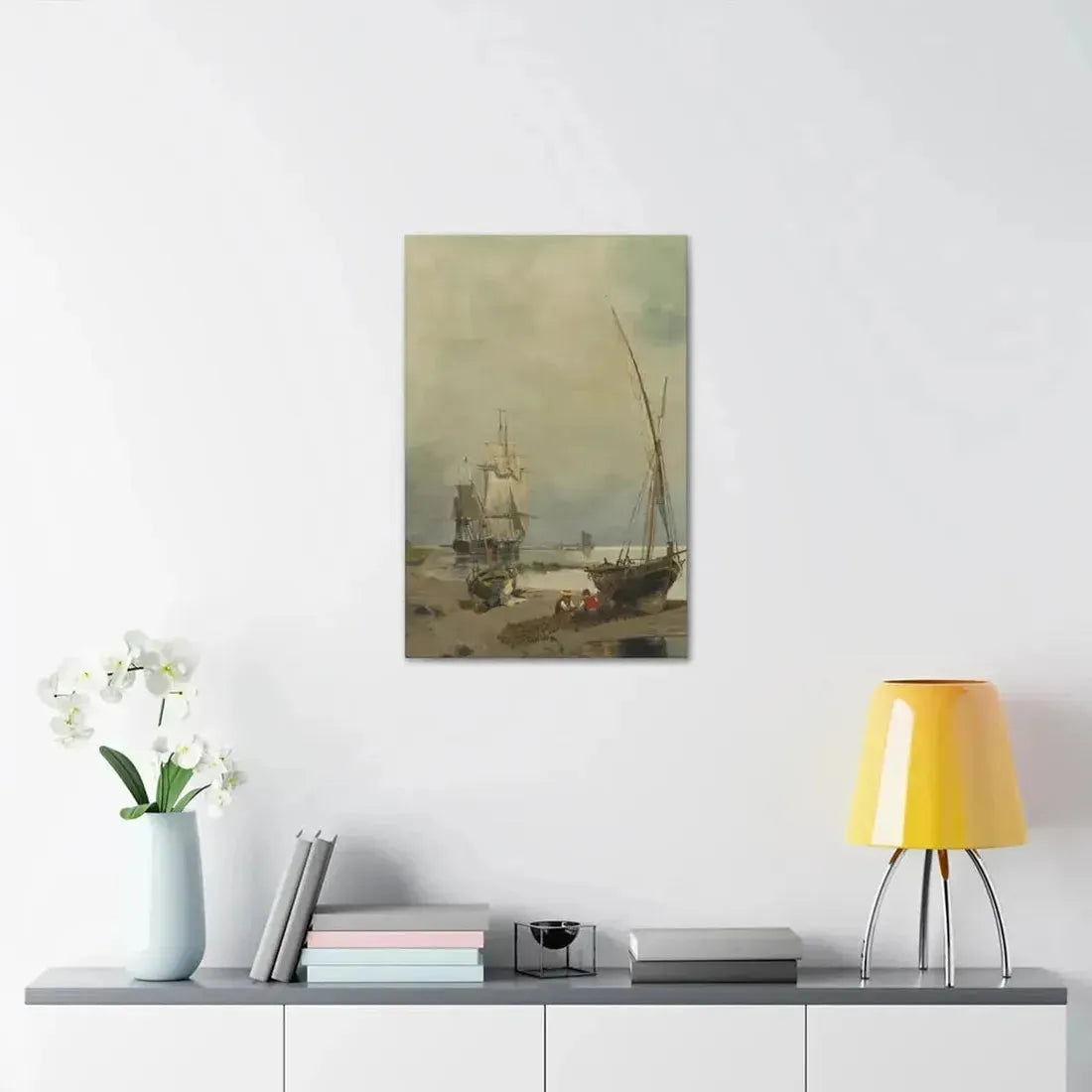 Konstantinos Volanakis (1837-1907) Mending the nets - Canvas Wall Art - The Sticker Space