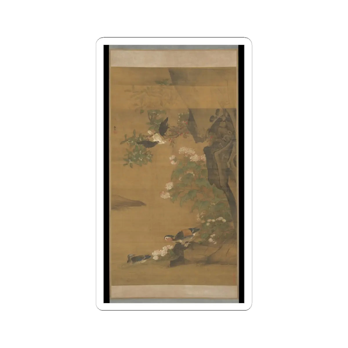 Lü Ji - Mandarin ducks and cotton rose hibiscus - late 15th century v1 - STICKER Vinyl Kiss-Cut Decal