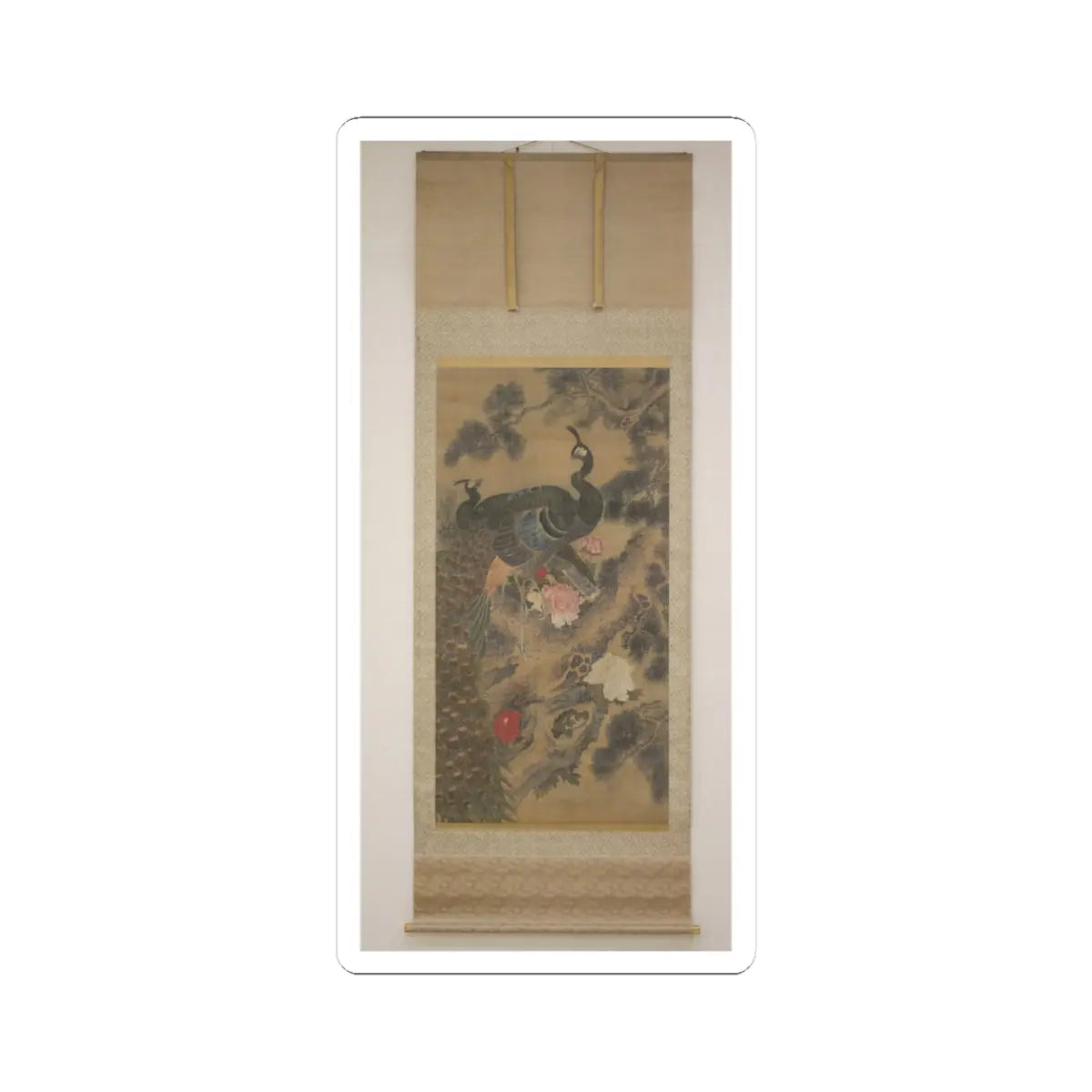 Lü Ji 呂紀 - Peacocks, Pine Tree, and Peonies - probably 19th century v5 - STICKER Vinyl Kiss-Cut Decal