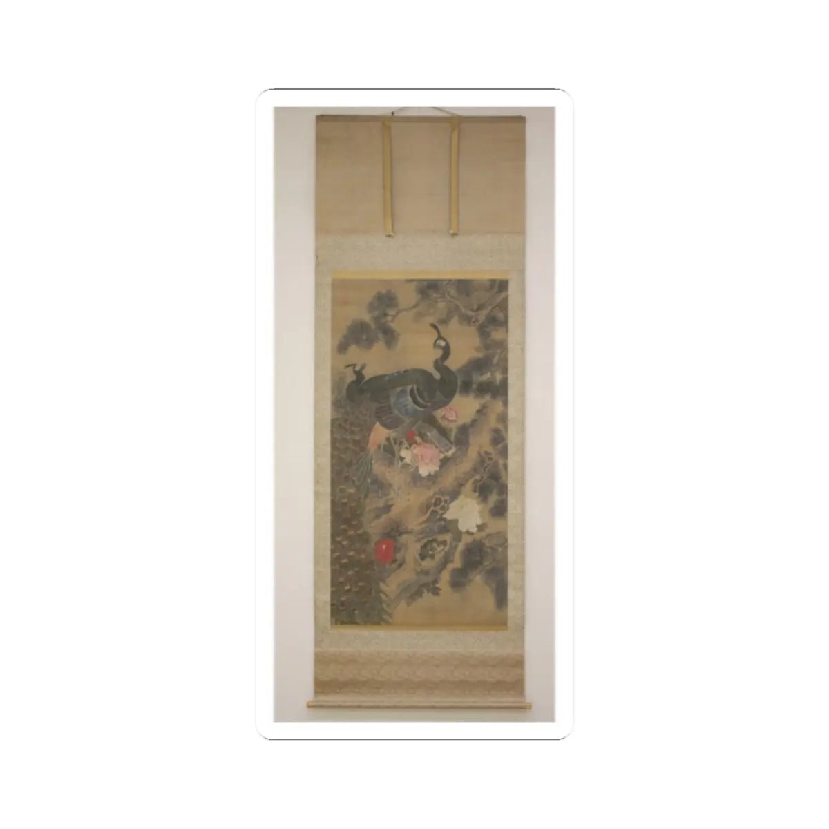 Lü Ji 呂紀 - Peacocks, Pine Tree, and Peonies - probably 19th century v5 - STICKER Vinyl Kiss-Cut Decal