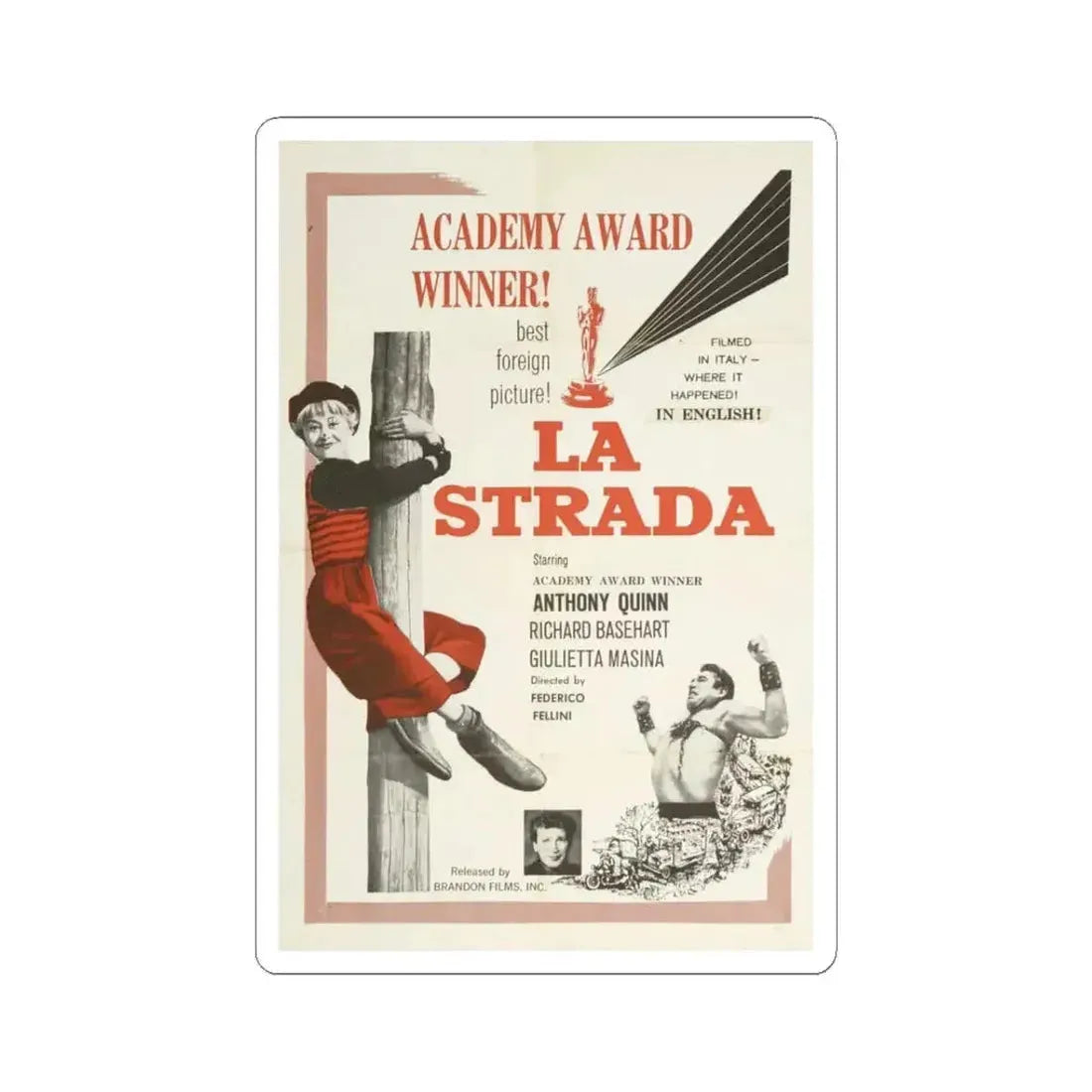 La Strada 1954 Movie Poster - STICKER Vinyl Kiss-Cut Decal 3 Inch White - The Sticker Space
