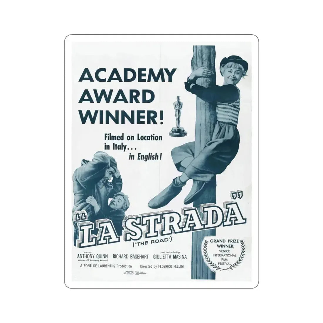 La Strada 1954 v2 Movie Poster STICKER Vinyl Die-Cut Decal 3 Inch - The Sticker Space
