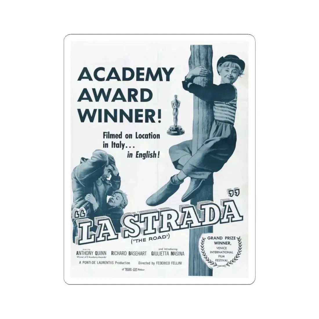 La Strada 1954 v2 Movie Poster - STICKER Vinyl Kiss-Cut Decal 3 Inch White - The Sticker Space