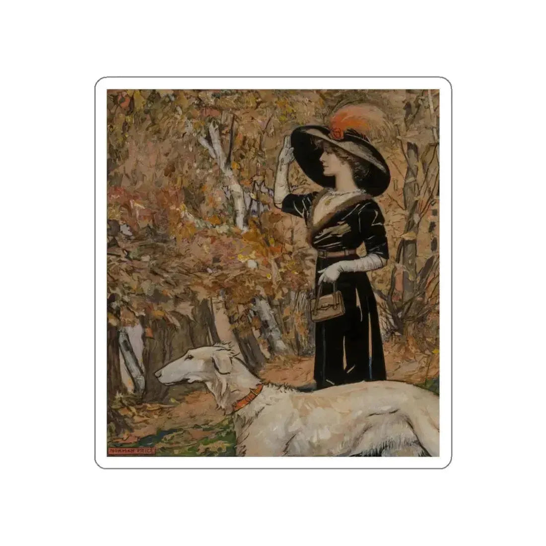 Lady Walking a Borzoi (Magazine Illustration) STICKER Vinyl Die-Cut Decal White Die-Cut 6 Inch - The Sticker Space