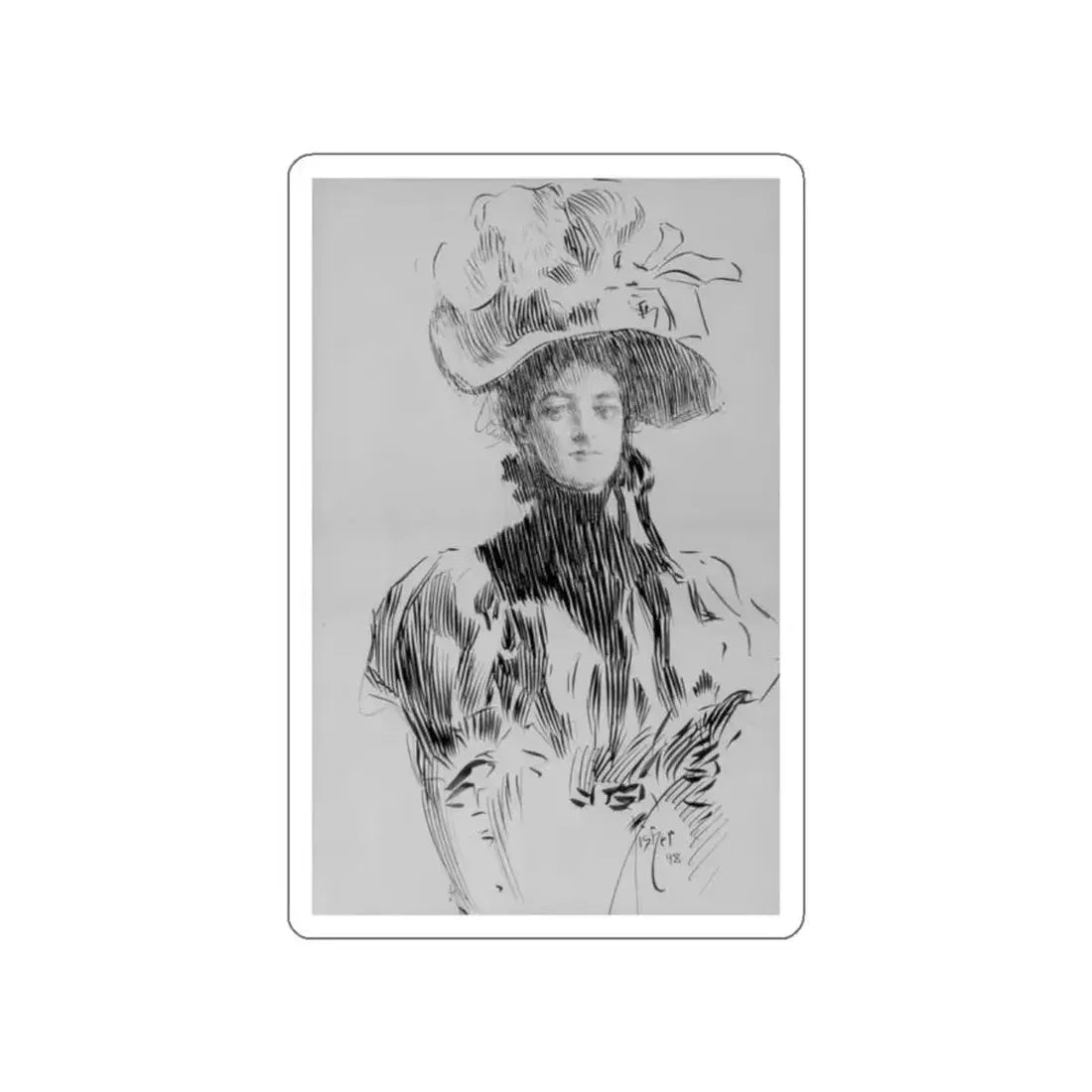Lady with Bonnet, 1898 (Magazine Illustration) STICKER Vinyl Die-Cut Decal White Die-Cut 2 Inch - The Sticker Space