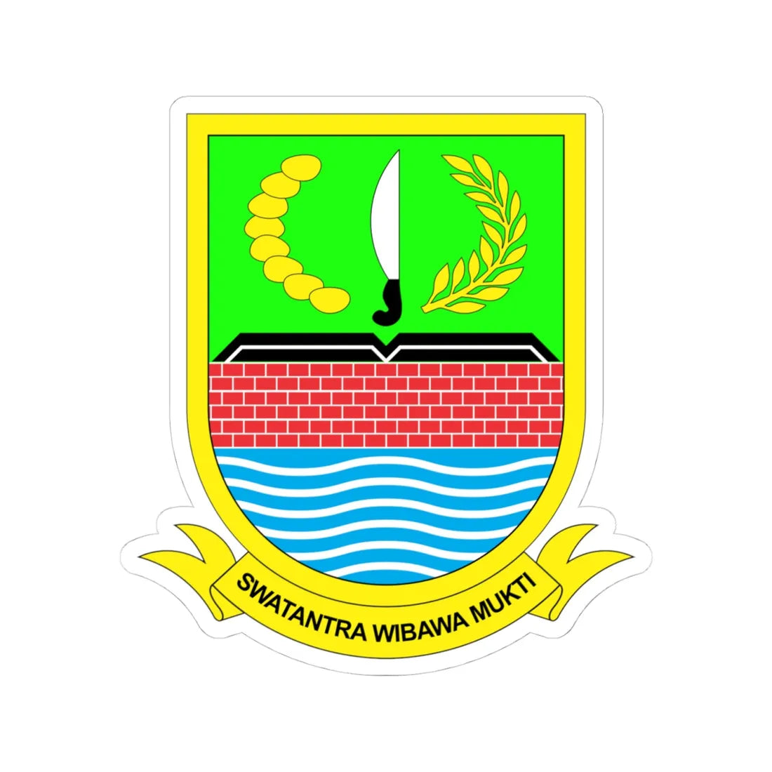 Lambang Kabupaten Bekasi (Indonesia) (Coat of Arms) STICKER Vinyl Kiss-Cut Decal 4 Inch White - The Sticker Space