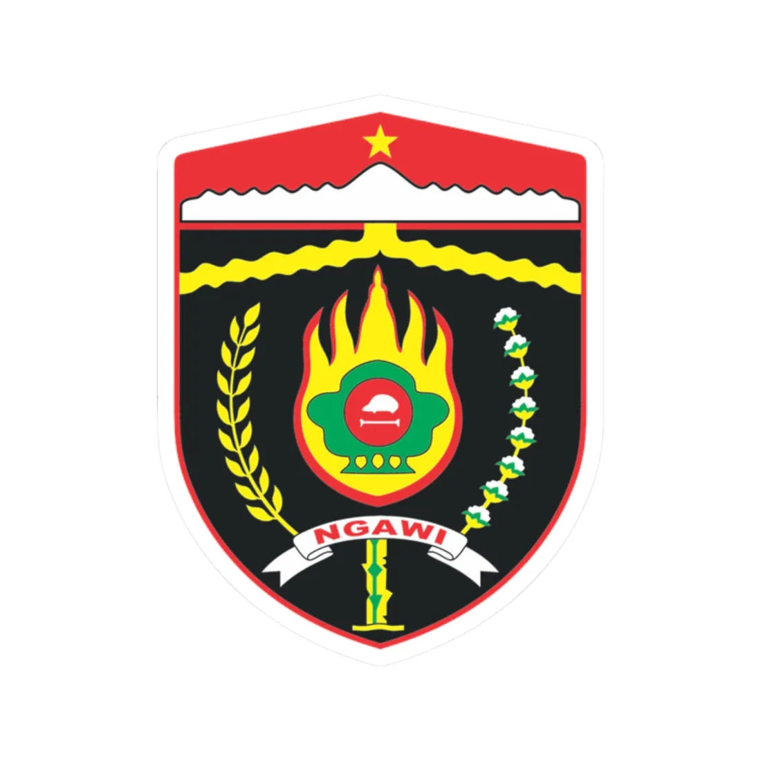 Lambang Kabupaten Ngawi svg (Indonesia) (Coat of Arms) STICKER Vinyl Kiss-Cut Decal 2 Inch White - The Sticker Space