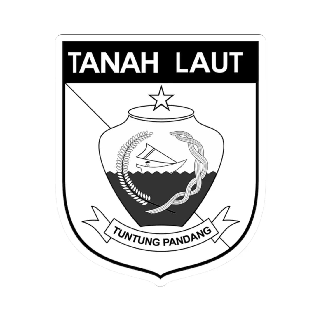 Lambang Kabupaten Tanah Laut Hitam Putih (Indonesia) (Coat of Arms) STICKER Vinyl Kiss-Cut Decal 2 Inch White - The Sticker Space