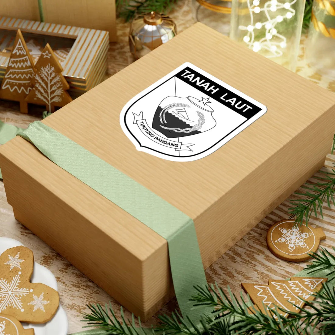 Lambang Kabupaten Tanah Laut Hitam Putih (Indonesia) (Coat of Arms) STICKER Vinyl Kiss-Cut Decal - The Sticker Space