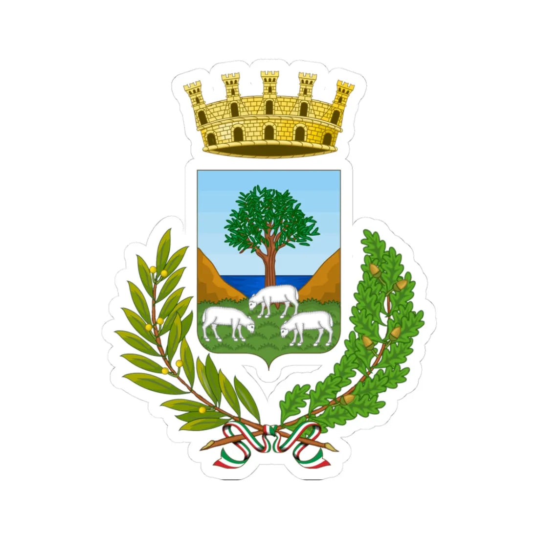 Lanusei-Stemma (Italy) (Coat of Arms) STICKER Vinyl Kiss-Cut Decal 3 Inch White - The Sticker Space