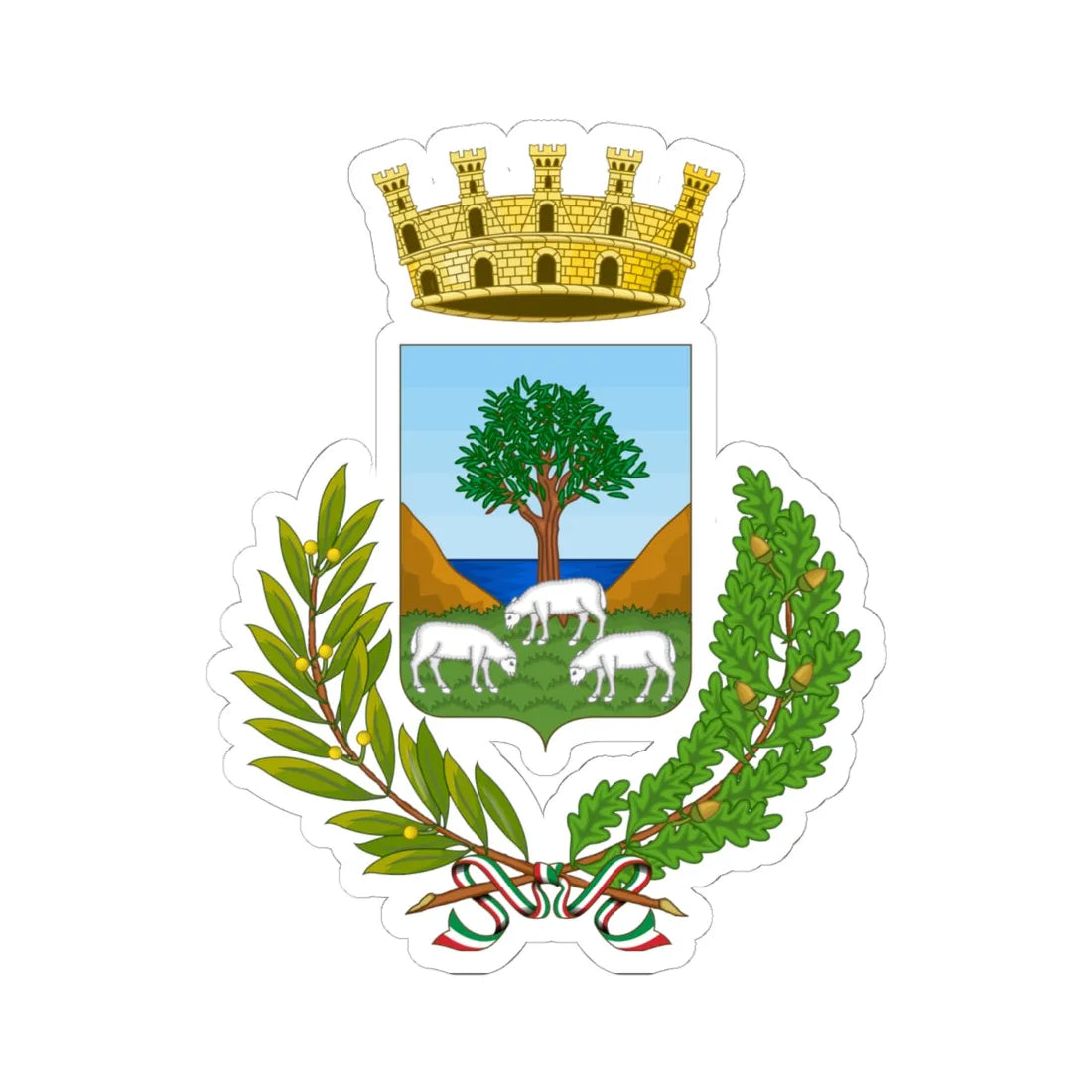 Lanusei-Stemma (Italy) (Coat of Arms) STICKER Vinyl Kiss-Cut Decal 6 Inch White - The Sticker Space