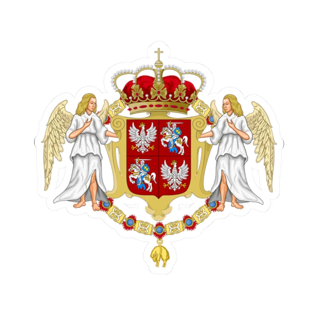 Large coat of arms of polish-lithuanian commonwealth under jagiellon (Lithuania) (Coat of Arms) STICKER Vinyl Kiss-Cut Decal 2 Inch White - The Sticker Space