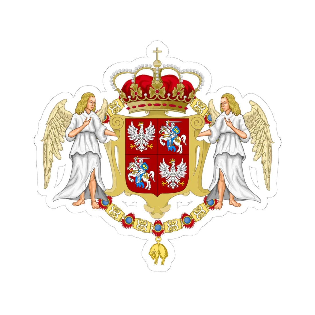 Large coat of arms of polish-lithuanian commonwealth under jagiellon (Lithuania) (Coat of Arms) STICKER Vinyl Kiss-Cut Decal 4 Inch White - The Sticker Space