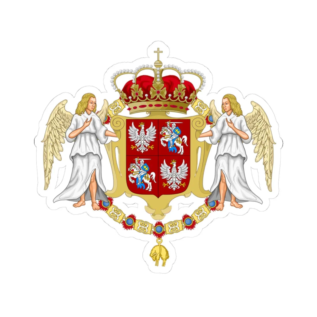 Large coat of arms of polish-lithuanian commonwealth under jagiellon (Poland) (Coat of Arms) STICKER Vinyl Kiss-Cut Decal 3 Inch White - The Sticker Space