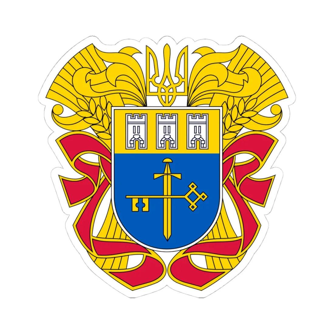 Large Coat of Arms of Ternopil Oblast (Ukraine) (Coat of Arms) STICKER Vinyl Kiss-Cut Decal 4 Inch White - The Sticker Space