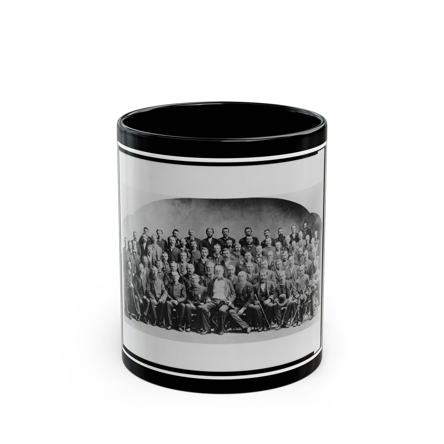 Large Group Of Union Veterans Of The Civil War. Including William Tecumseh Sherman (Front Row, Center), Posed (U.S. Civil War) Black Coffee Mug-11oz-The Sticker Space