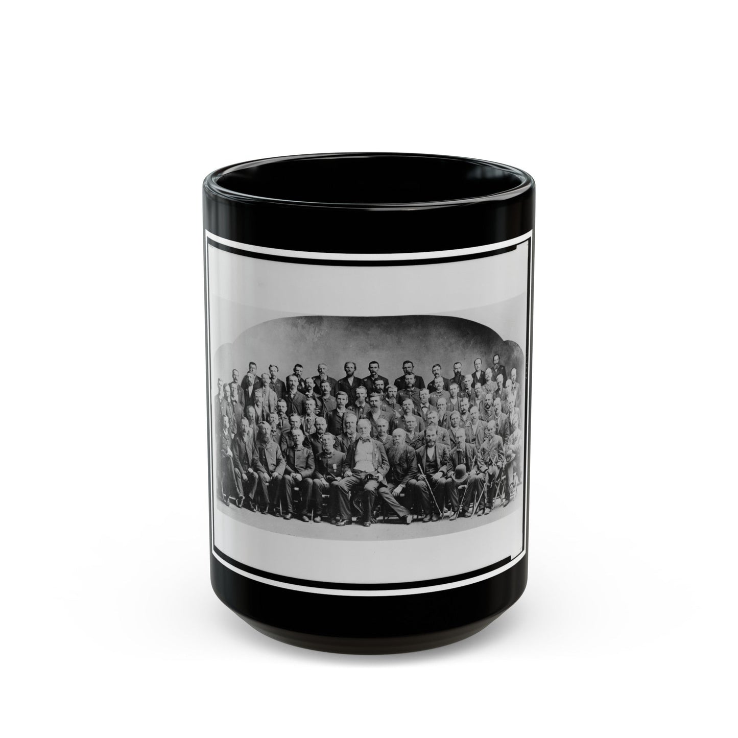 Large Group Of Union Veterans Of The Civil War. Including William Tecumseh Sherman (Front Row, Center), Posed (U.S. Civil War) Black Coffee Mug-15oz-The Sticker Space