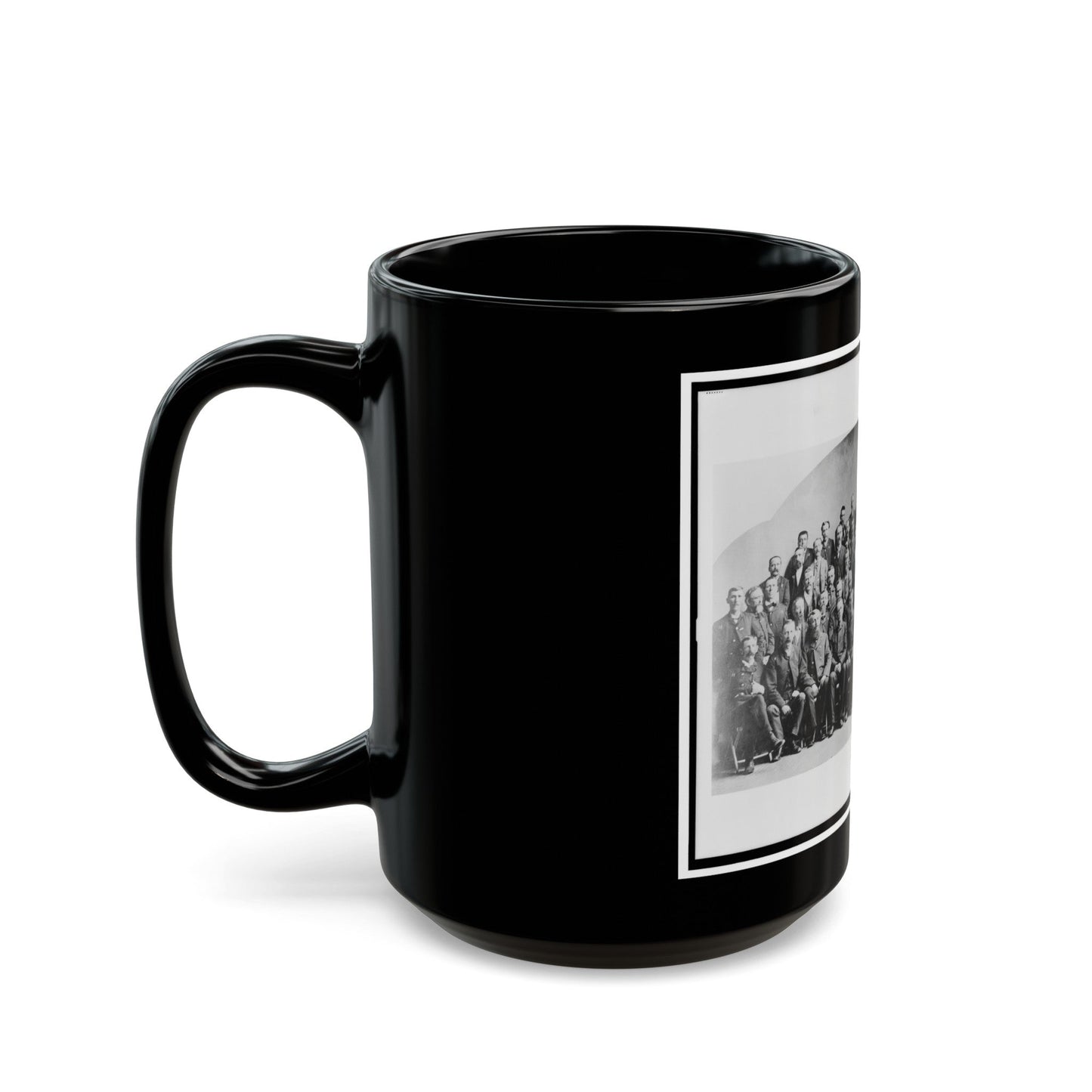 Large Group Of Union Veterans Of The Civil War. Including William Tecumseh Sherman (Front Row, Center), Posed (U.S. Civil War) Black Coffee Mug-The Sticker Space