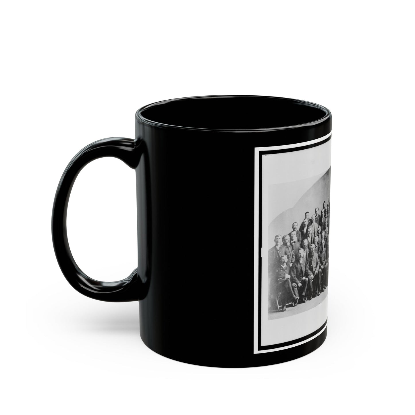 Large Group Of Union Veterans Of The Civil War. Including William Tecumseh Sherman (Front Row, Center), Posed (U.S. Civil War) Black Coffee Mug-The Sticker Space