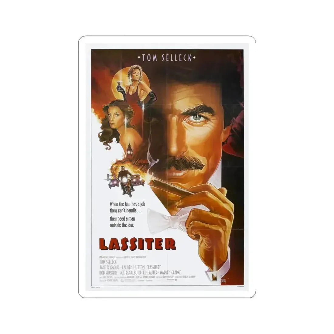 Lassiter 1984 Movie Poster - STICKER Vinyl Kiss-Cut Decal 4 Inch White - The Sticker Space