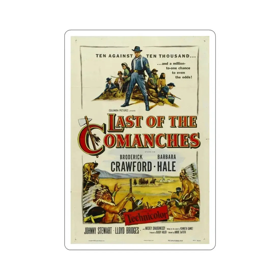 Last of the Comanches 1953 Movie Poster STICKER Vinyl Die-Cut Decal 3 Inch - The Sticker Space