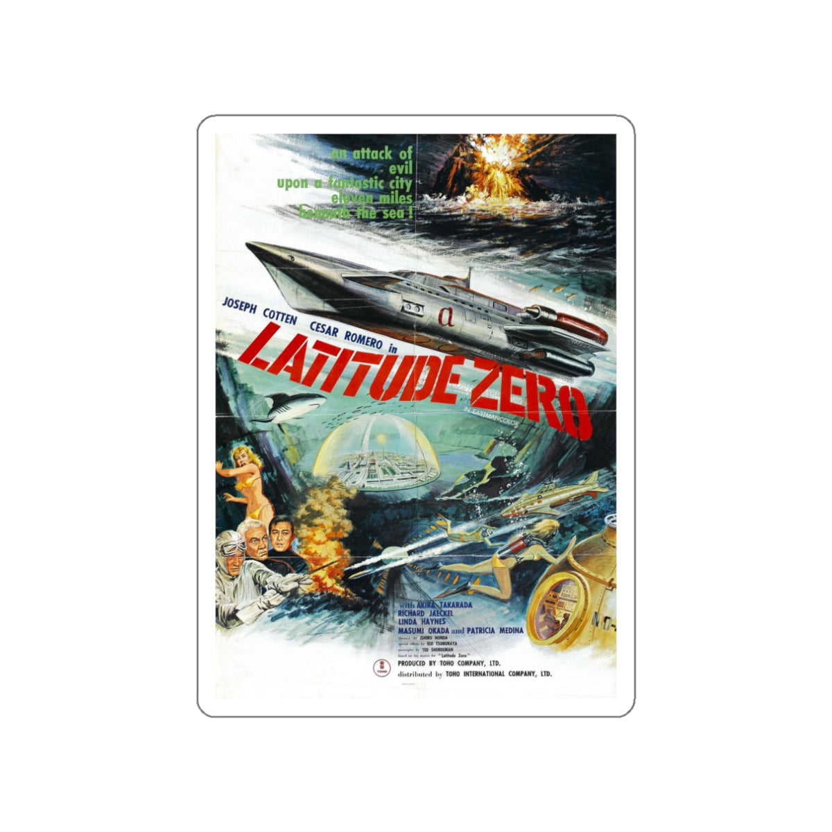 LATITUDE ZERO 1969 Movie Poster STICKER Vinyl Die-Cut Decal-3 Inch-The Sticker Space