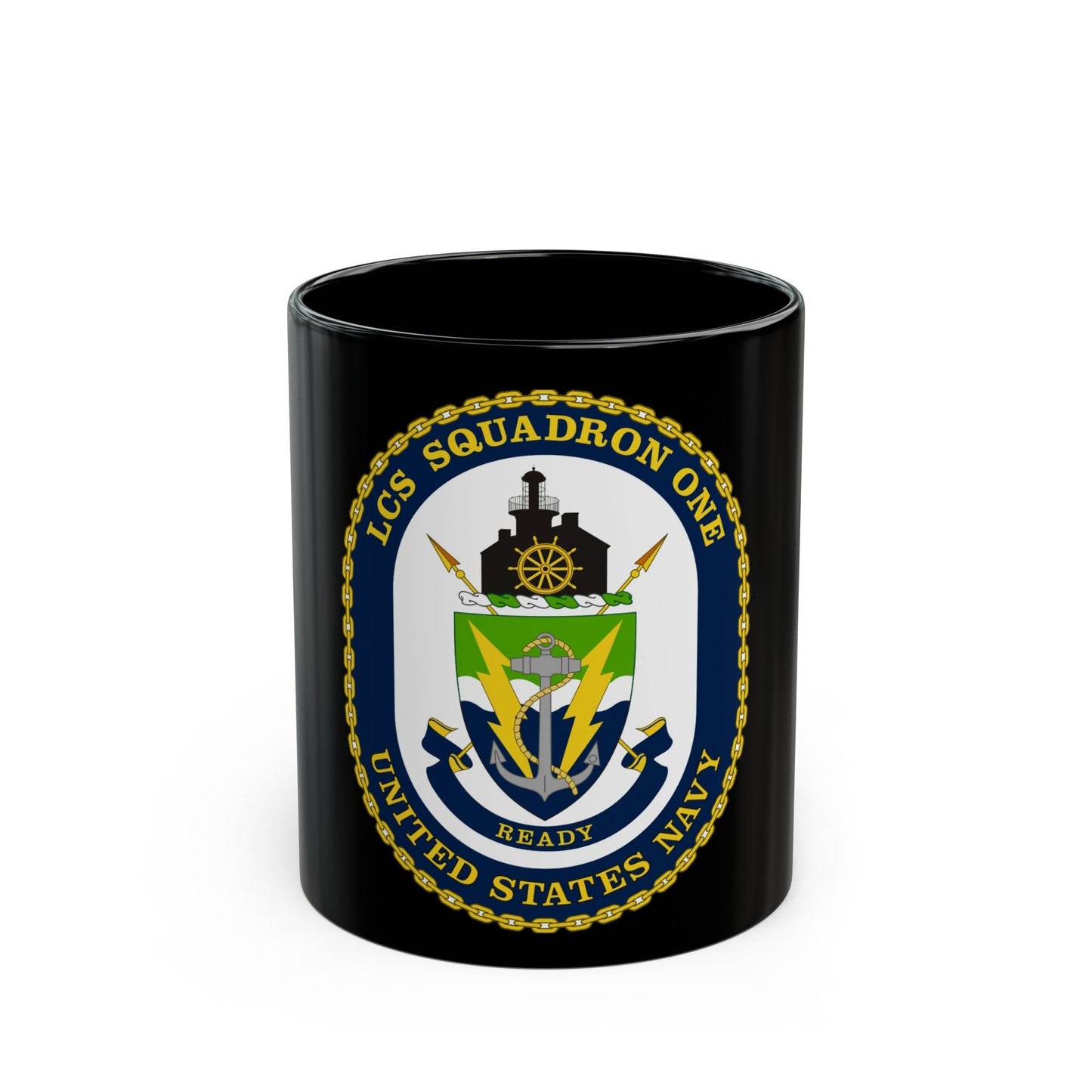 LCS Squadron One Littoral Combat Ship (U.S. Navy) Black Coffee Mug-11oz-The Sticker Space